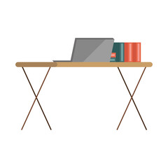 laptop and books on desk vector design