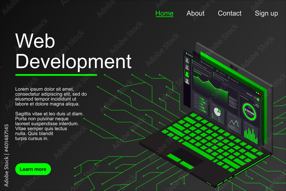 Wall mural web development concept. web design and development vector isometric illustrations. creative vector 