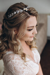 Beautiful bride. Wedding hairstyle and make up.