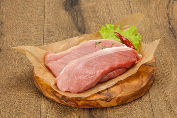 Juicy raw pork steak meat