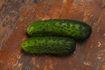 Ripe fresh green two cucumbers