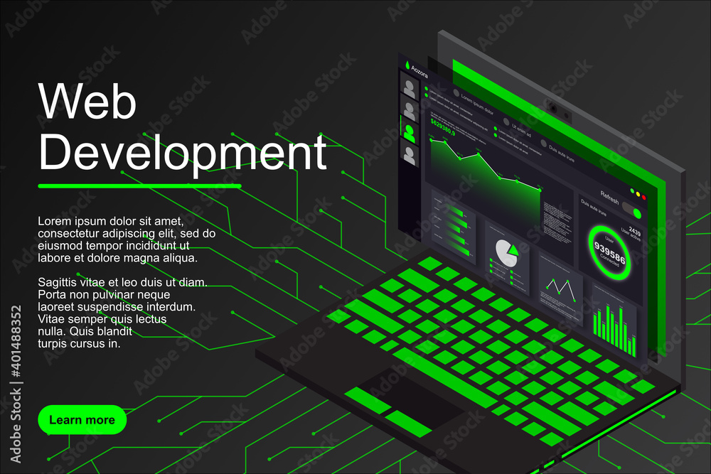 Wall mural web development concept. web design and development vector isometric illustrations. creative vector 