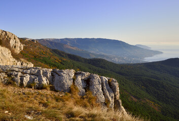 Fototapeta na wymiar Rocks in the morning light on the mountain