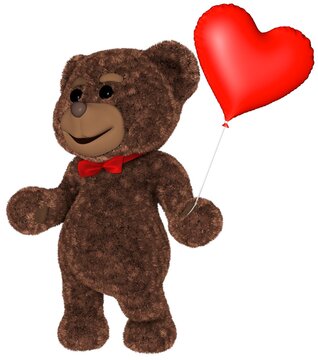 Teddy Bear Holds Heart 3D Rendering