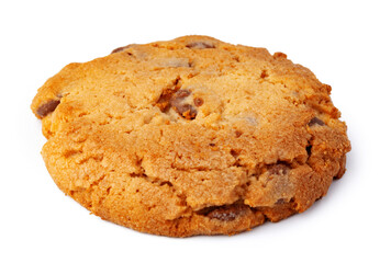 Close up of chocolate chip cookie isolated on white