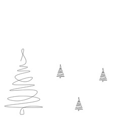 Christmas background with tree one line drawing, vector illustration	