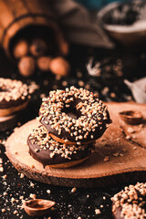 Chocolate nut donuts with beautiful home background