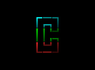 Obraz premium C letter vector outline stroke desing, font logo. Red, green, blue color on black background. For social media,design elements, creative poster, web template and more