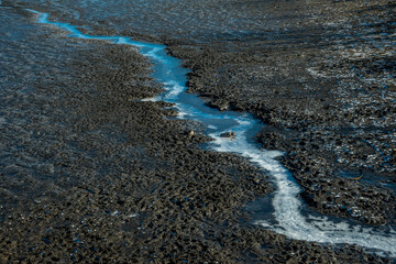Bend of the stream on a flat plane.