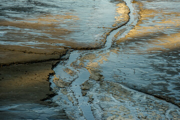 Bend of the stream on a flat plane.