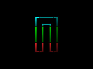 N letter vector outline stroke desing, font logo. Red, green, blue color on black background. For social media,design elements, creative poster, web template and more