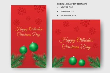 Set of the editable square banner template. Orthodox Christmas social media post template. Flat design vector. Usable for social media feed, story, and banner.