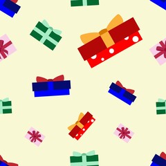 Vector seamless pattern of Christmas colorful gift boxes, wrapped presents.