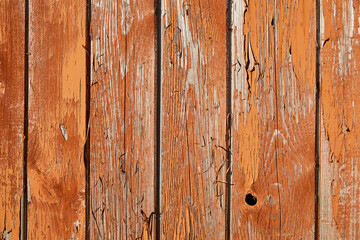 Grunge wooden background with texture, old rough boards with orange-brown peeling and cracked old paint