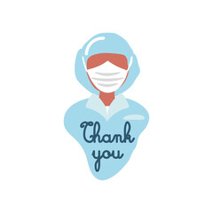 covid 19 virus sticker of thank you on doctor vector design