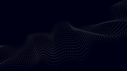 A wave of moving particles. Abstract 3d vector illustration on a dark background.
