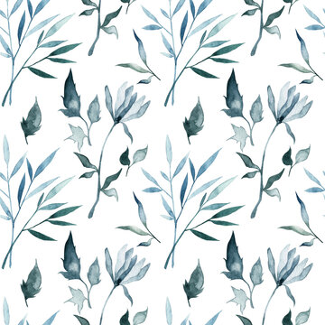Seamless pattern with hand painted watercolor floral elements