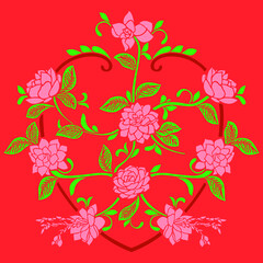 Obraz premium Rose love heart frame. Great for gift wrap, cards, scrap booking, letters, wallpaper, tile, dinnerware, product design projects. Vector