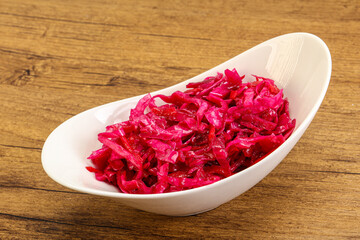 Marinated red cabbage in the bowl