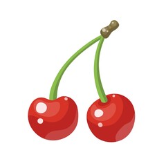 Cartoon cherry isolated on white background. Vector illustration.