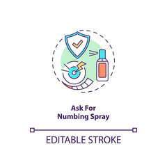 Asking for numbing spray concept icon