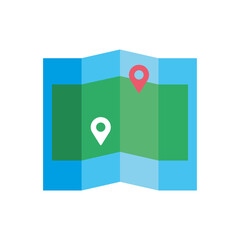 paper map with pin location flat style icon