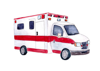 Hand drawn Watercolor Ambulance