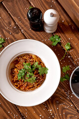 Food photo of yummy pasta with beef