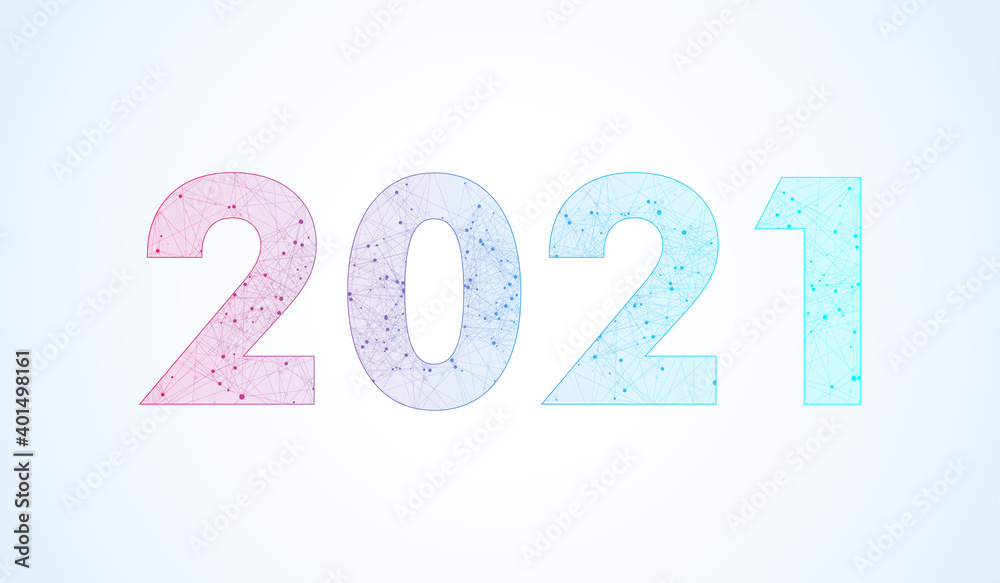 Poster Modern futuristic technology template for Merry Christmas and Happy New Year 2021 with connected lines and dots. Plexus geometric effect. Global network connection illustration.