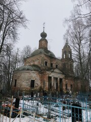 old russian orthodox church with a cemetery