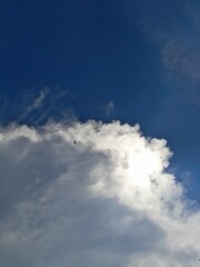 Blue sky with fluffy clouds, cloudy, summer day. wallpaper, background, presentation.