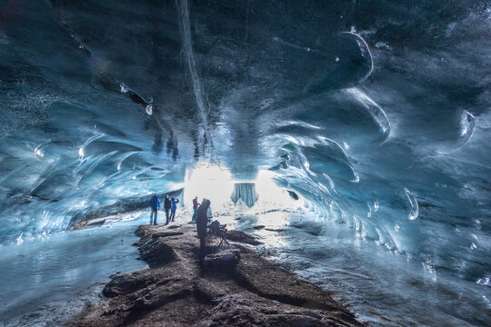 Ice cave at the Glacier 3000 on the Swiss alps , Col du Pillon, Canton Waadt, Switzerland