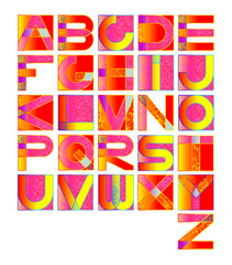 Original geometric font. Latin alphabet. The letters are written in a square shape. A set for creating your own design.