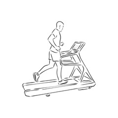 sports trainer ,treadmill, vector sketch illustration. Treadmill doodle style sketch illustration hand drawn vector