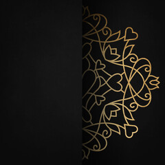 Black background with luxury golden Mandala. Great for invitation, flyer, menu, brochure, postcard, wallpaper, decoration, or any desired idea.
