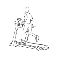 sports trainer ,treadmill, vector sketch illustration. Treadmill doodle style sketch illustration hand drawn vector