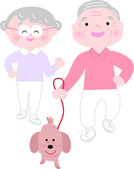 ほわほわタッチ、イラスト、ベクター、カット、かわいい、お年寄り、高齢者、60代、70代、年配、笑顔、全身、カット、
男女、女性、男性、夫婦、カップル、散歩、ウォーキング、健康、運動、歩く、公園、原っぱ、空、犬、愛犬、さんぽ、おじいちゃん、おばあちゃん、祖父母、ペット