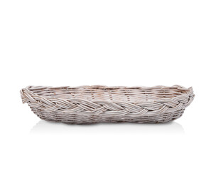 Obraz premium front view old wooden basket tray on white background, object, vintage, copy space