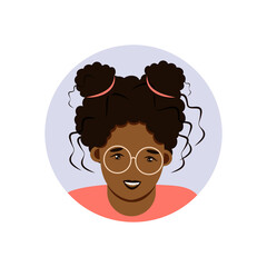Woman avatar, portrait of a young African and afroamerican black woman in flat style