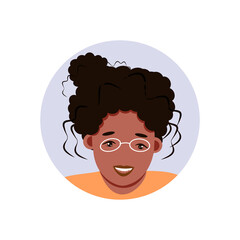 Woman avatar, portrait of a young African and afroamerican black woman in flat style