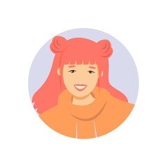Portrait of a young beautiful, Asian fashion woman, vector flat illustration. Asian cute girl avatar.

