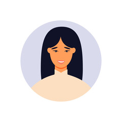 Portrait of a young beautiful, Asian fashion woman, vector flat illustration. Asian cute girl avatar.

