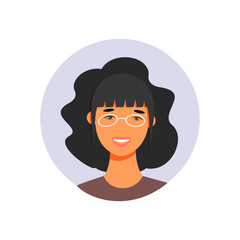 Portrait of a young beautiful, Asian fashion woman, vector flat illustration. Asian cute girl avatar.