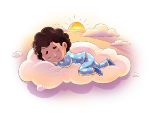 Boy sleeping in the clouds