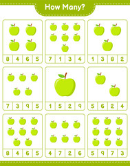 Counting game, how many Apple. Educational children game, printable worksheet, vector illustration