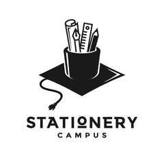 Stationery campus vector logo template. This design use hat or cap symbol. Suitable for education tool.