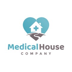 Medical house vector logo template. This design use care or heart symbol. Suitable for hospital or rehabilitation.