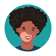 man avatar, portrait of a young African and afroamerican black man in flat style