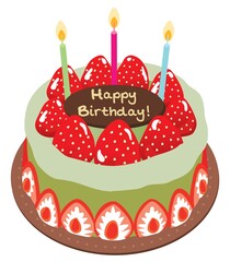 苺がたくさんのった抹茶のお誕生日ケーキ