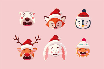 merry christmas bear fox penguin reindeer rabbit and gingerbread vector design